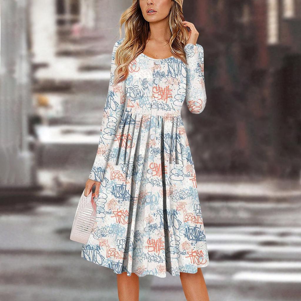 Женский повседневный модный сексуальный удобный сарафан с пуговицами, длинными рукавами и карманами, платье с цветочным принтом