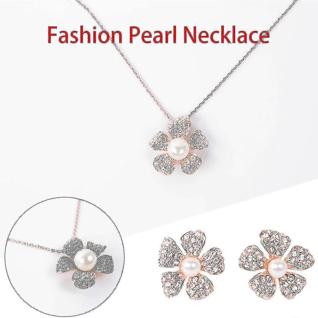 2025 New Design Flower Pearl Diamond Rose Gold Flower Ladies Jewelry Set