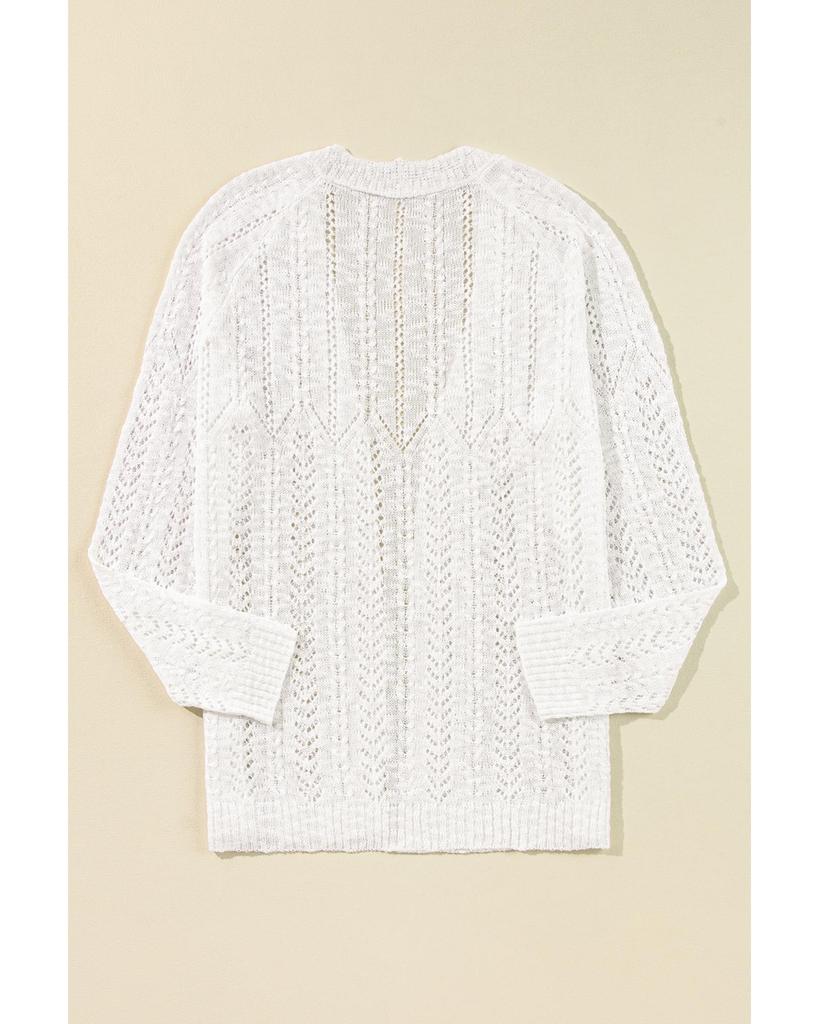 Azura Exchange White Plus Size Eyelet Knit Open Front Cardigan