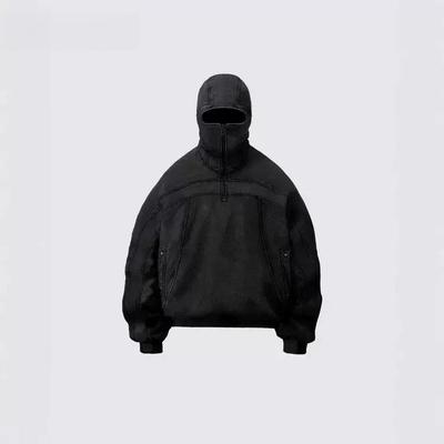 ZYLLO Классическое худи-балаклава мужское выстиранное серое толстовка пуловер ниндзя хип-хоп пэчворк Y2k винтаж зимняя уличная одежда парные топы