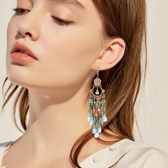 1 пара женских винтажных полых сережек с крючком в этническом стиле, увеличенные серьги из бусин в форме капли воды