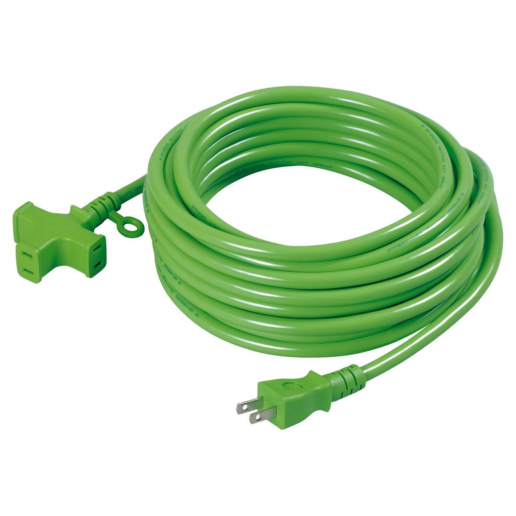 Nichido Cross Triple Extension Cord, Ungrounded, 10m, Green, MRS10G