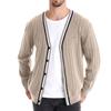 Men's Winter V-neck Long Sleeve Contrast Color Trimming Jacket Men's Loose Solid Color Knitted Cardigan