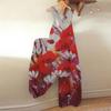 Women's Fashion Summer Sweet Loose Casual Print Retro Strappy Jumpsuit