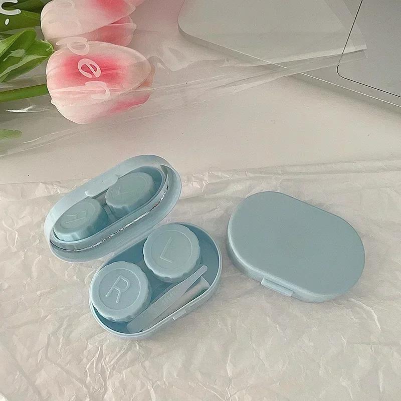 1 Box Mini Contact Lens Case Smooth Candy Women Small Portable Travel Holder Eye Care Container Storage with Mirror Lenses Box