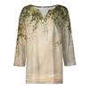 Women's Fashion Casual Flowers Print V-Neck Decorative Button Three-quarter Sleeve T-Shirt Top