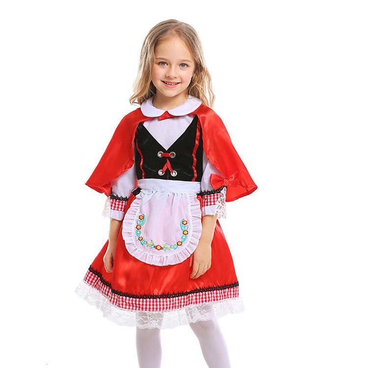 Little Red Riding Hood Girl Cosplay Costume Tutu Hooded Cloak Newborn Romper Dress Christmas Party Kids Girl Dress For 3-8 Year
