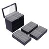 4-Layer PU Leather Glasses Display Box – Glass Top – Holds 24 Sunglasses or Eyeglasses – Black
