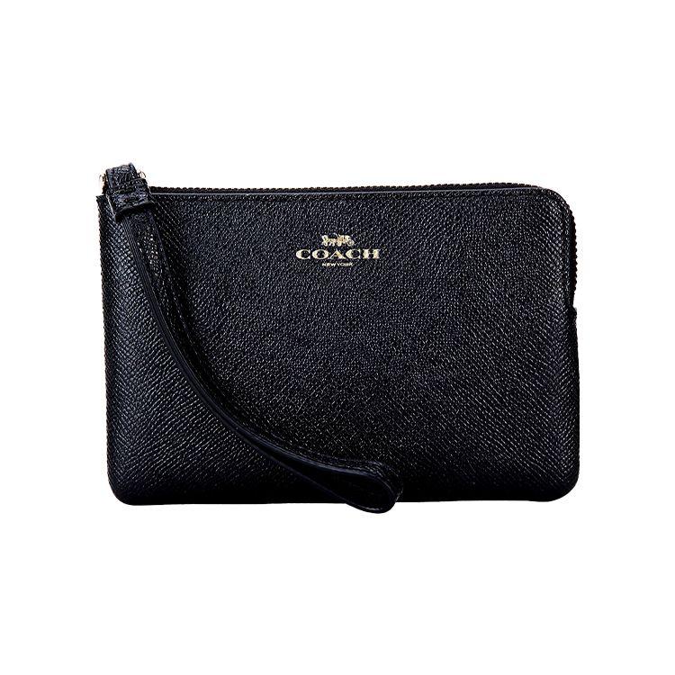 Coach Угловая молния 16 Кошелек-клатч из кожи с зернистой текстурой Браслет Мини Женские кошельки Черный 58032-IMBLK