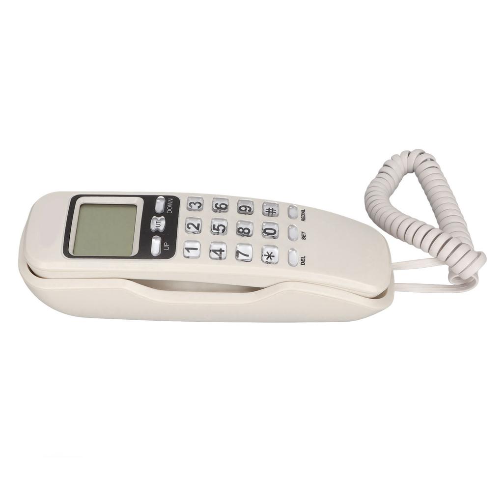 Corded Phone Redialing LCD Display Small Wired Landline Telephone for Home Office Blanc