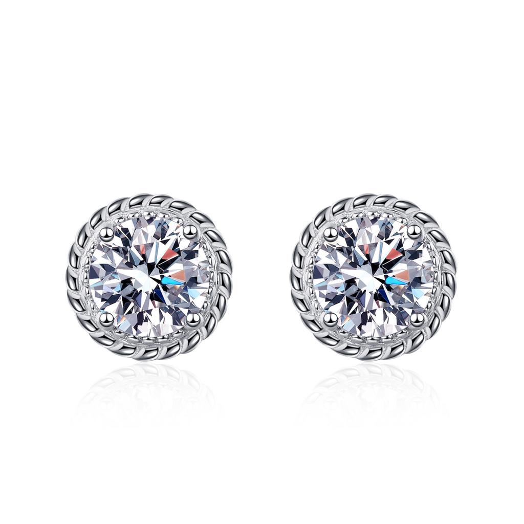 S925 Sterling Silver Earrings for Women Moissanite Small Windmill Four-claw Earrings Plated Pt950 Gold Ear Jewelry