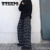 Oversize Women Sweatpants Summer Fashion Black Plaid Casual Pants Elastic Waist Casual Pockets Student Trousers
