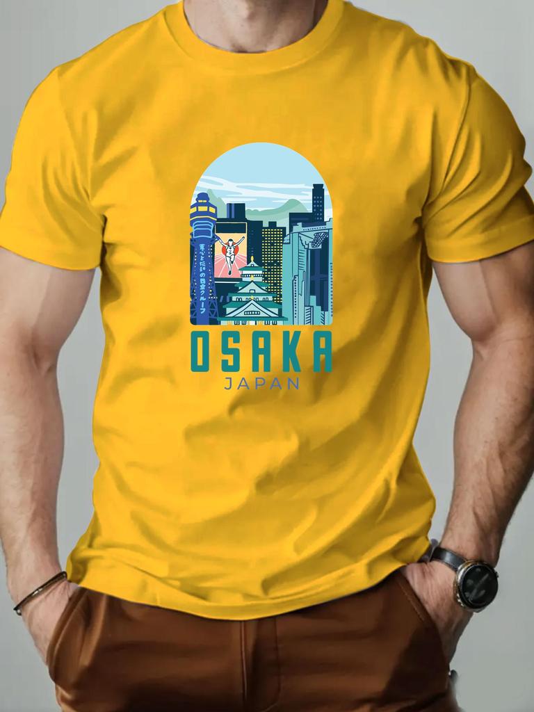 Новая мужская футболка 2025 года 100% хлопок с принтом узора OSAKA JAPAN, уличная одежда, футболка с круглым вырезом, дышащая, летняя модная футболка