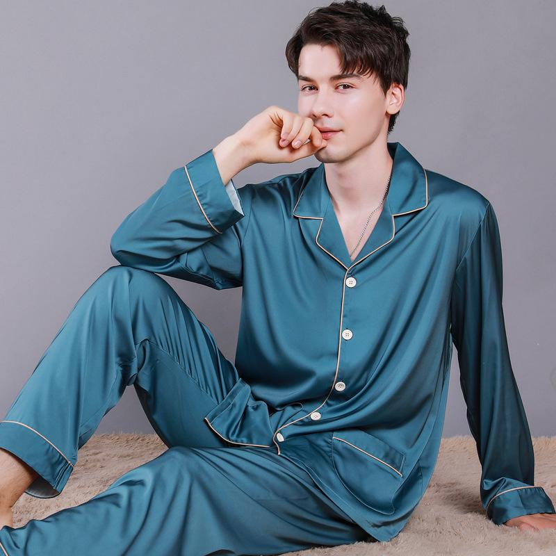 2024 Couple's Long Sleeve Pajama Set - Men's and Women's Imitation Silk for Spring and Autumn.