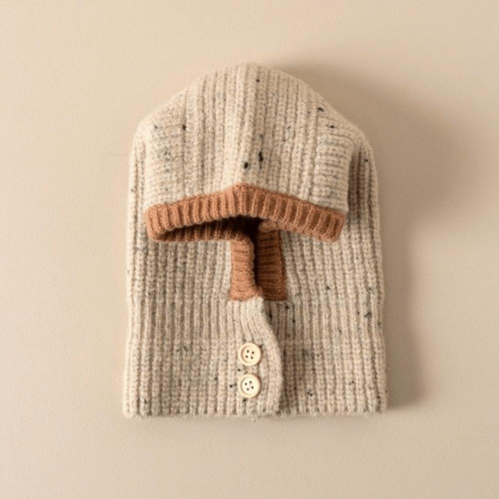 Solid Color Knitted Woolen Hat Thickened Ear Protection Cap Cute Children Plush Beanie Outdoor