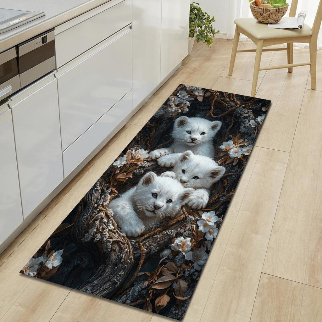1Pcs Tiger Pattern Floor Mat Modern Kitchen Polyester Rug Non-Slip Colorful Indoor Carpet, For Home Bathroom Bedroom Living Room Decor