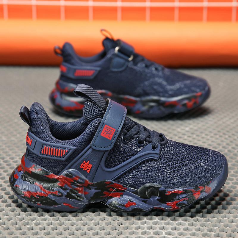 28-40 Детские Большие Размеры Модные Толстые Подошвы Fly Woven Камуфляжные Кроссовки Для Бега Спортивная и Повседневная Обувь