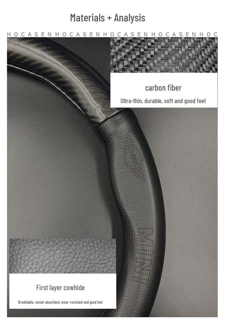 BMW Mini Cooper Steering Wheel Cover: Genuine Leather & Carbon Fiber Handle for Countryman