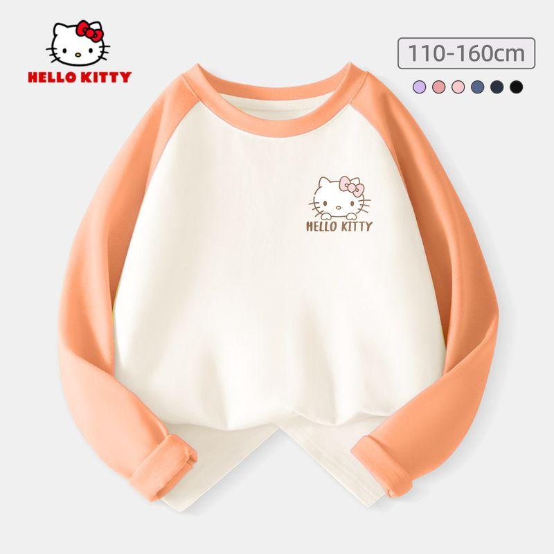 Базовая футболка для девочек Hello Kitty Весна 2024 Новая детская футболка с длинным рукавом Черная Модная Стильная Верх