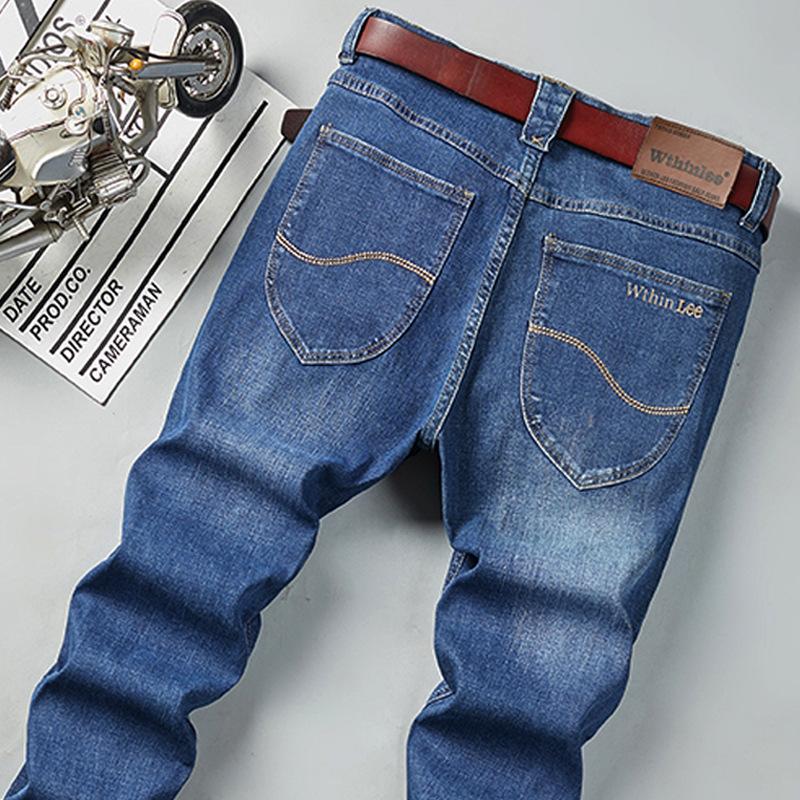 Мужские джинсы прямого кроя, расслабленного силуэта, стрейч, на весну/лето, зауженные, выстиранные, повседневные