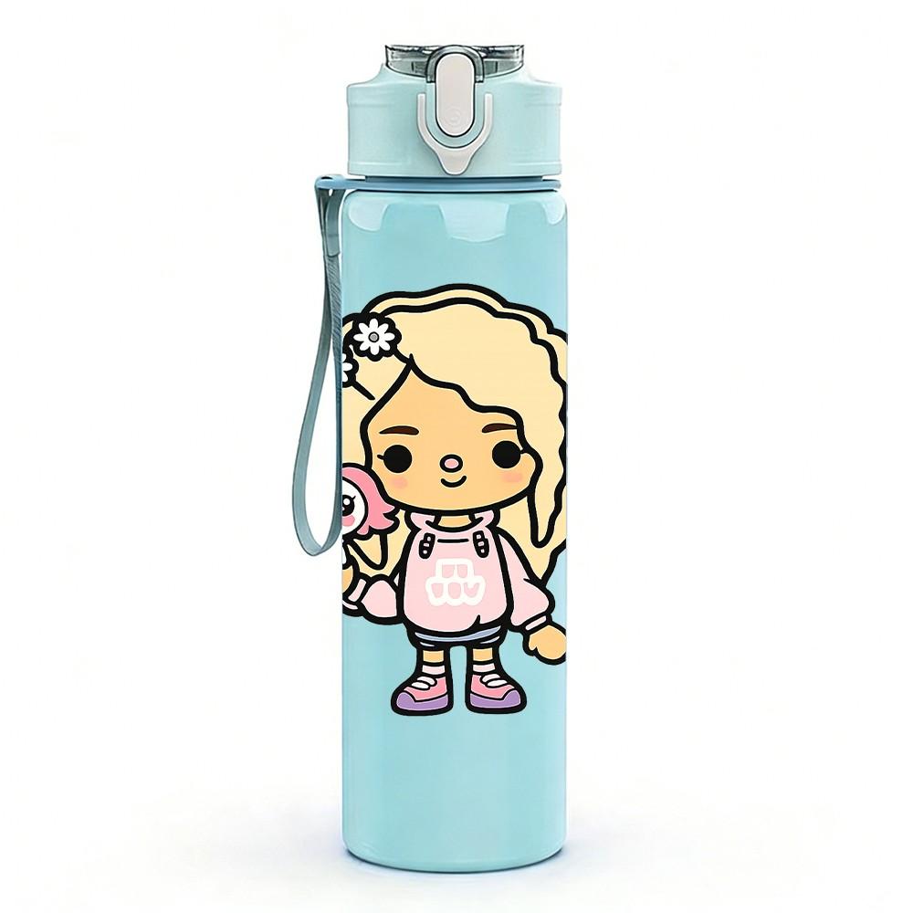 1PC Blonde Girl Holding Candy 750ml Color Plastic Sports Water Bottle Leakproof Flip Straw Lid Suitable for Sports Office Home Use