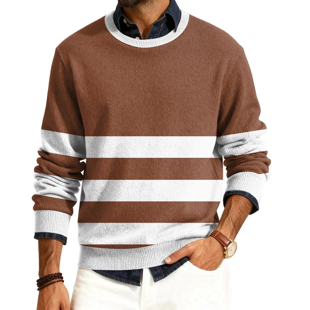 Мужской пуловер с круглым вырезом, длинными рукавами и рубчатой вязкой