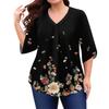 Women's Fashion Large Size Printed V-Neck Three-quarter Sleeve Top