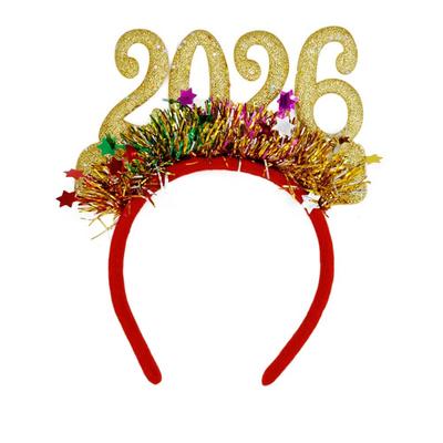 Блестящие новогодние повязки на голову 2026, разноцветные цифры, рождественский головной убор, для празднования, удобный, гибкий обруч для волос