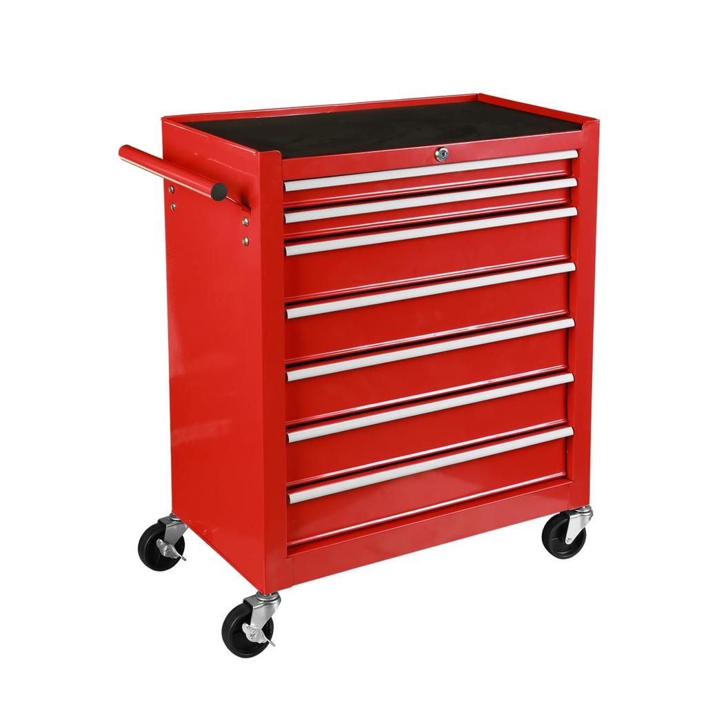 BIG RED Tool Cabinet Roller Cabinet Multipurpose Tool Box Large Storage Capacity TJ1307B 7-tier (Red/with Casters)