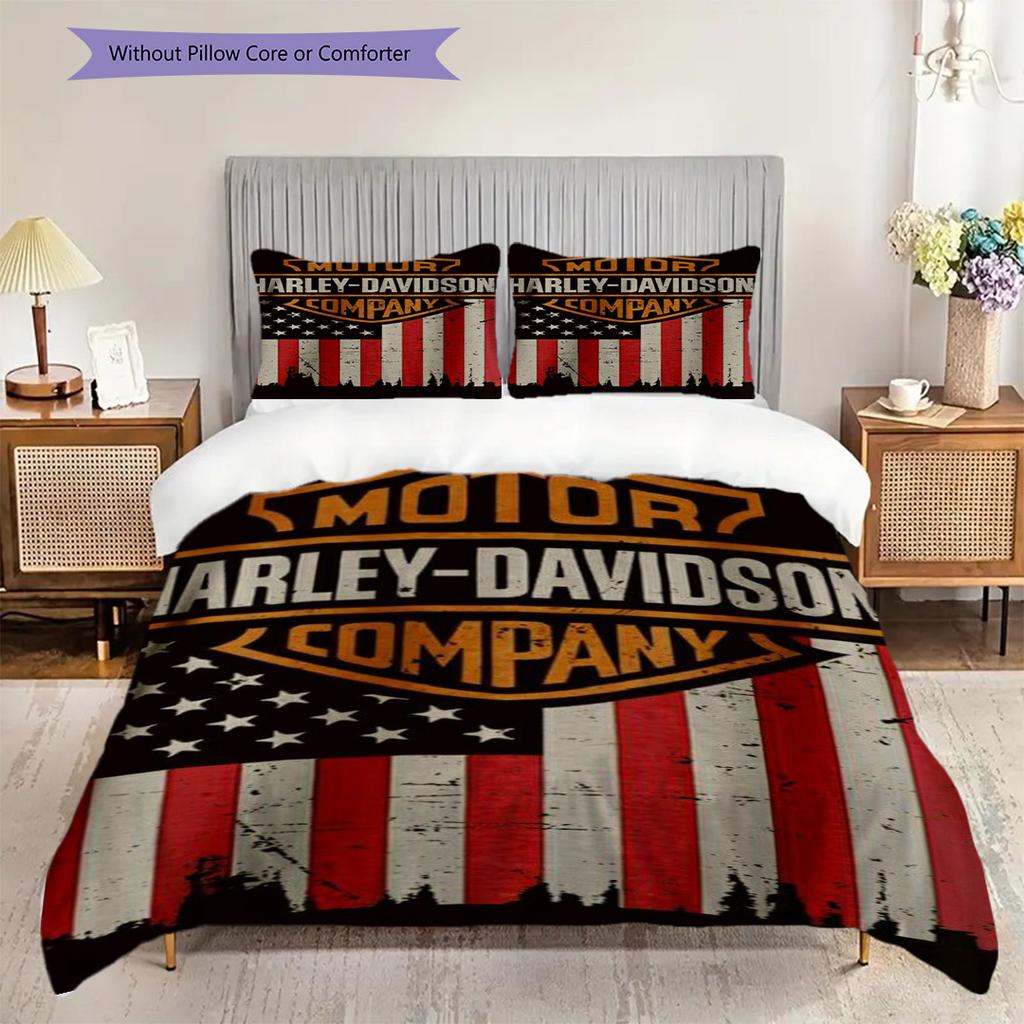Vintage HarleyDavidson American Flag Bedding(1 * duvet cover + 2 * pillowcase, without core) Bedding set Christmas birthday gift Soft and comfortable