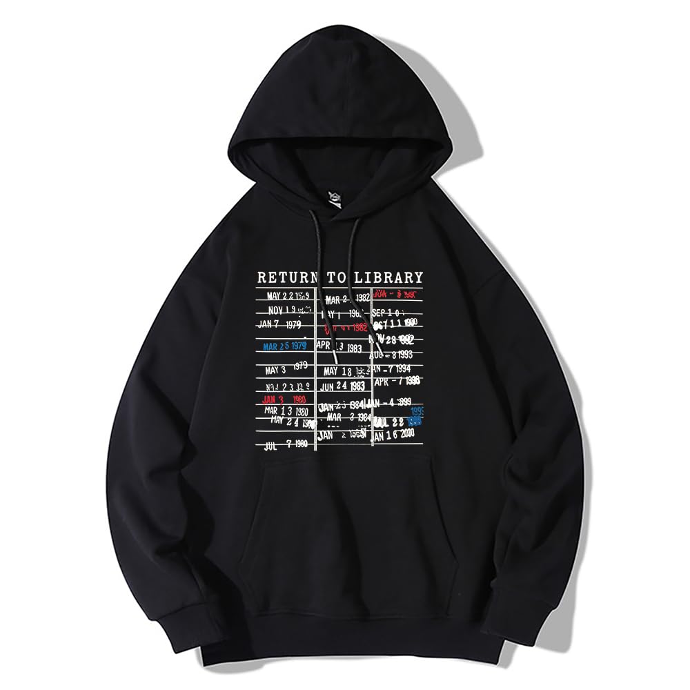Return To Library Hoodie Return To Library Sweatshirt Vintage Casual Book Lovers Reader Pullover Hooded Long Sleeve Top