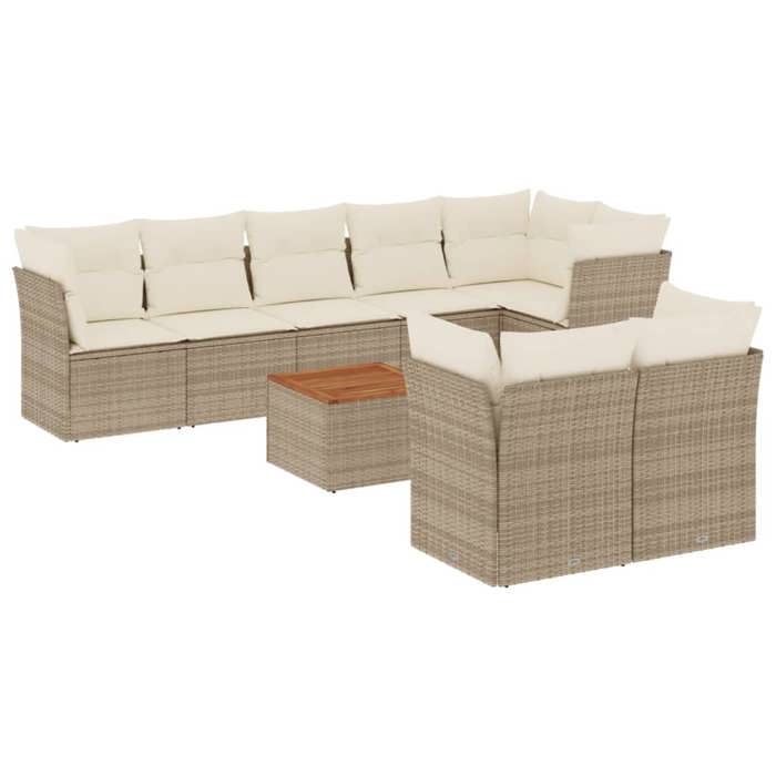 VidaXL Salon de Jardin avec Coussins 9 pcs, Canapés de Patio, Ensemble de Meubles, Mobilier de Terrasse Extérieur, Beige 3223734