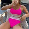 Купальники женские с открытой спиной, разделенный комплект бикини, трусики с высокой талией, сплошной цвет