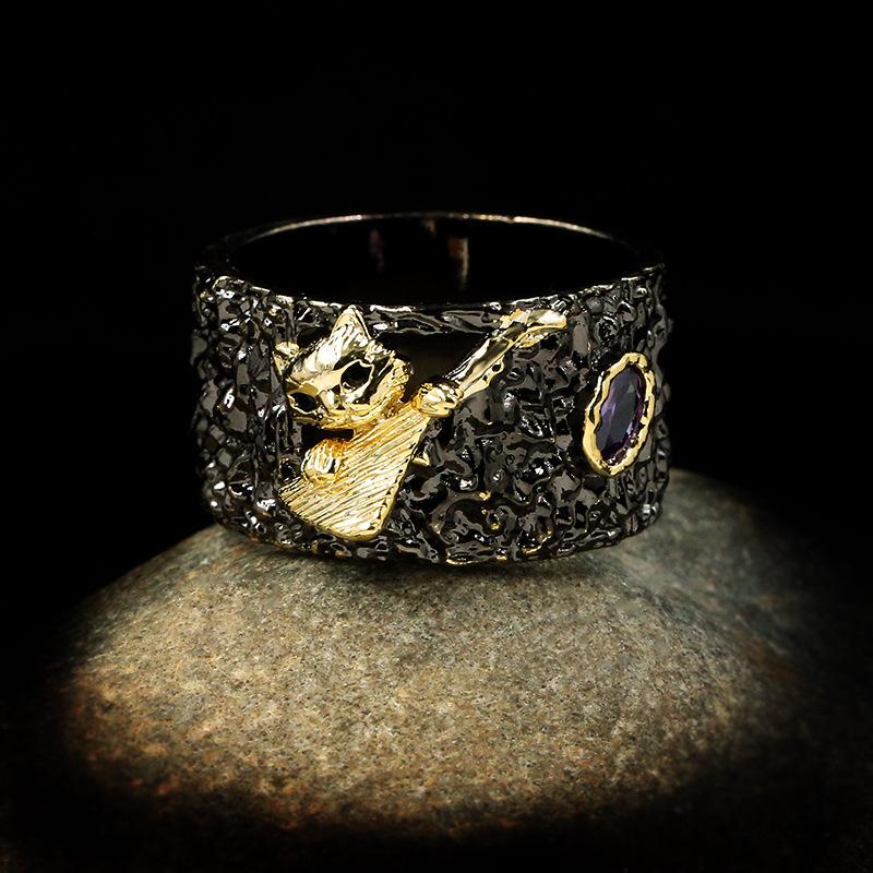 Серебряное Разноцветное Милое Кольцо с Котенком Черное Золото Для Женщин Свадебная Вечеринка Помолвка Путешествия Ювелирное Изделие Подарок