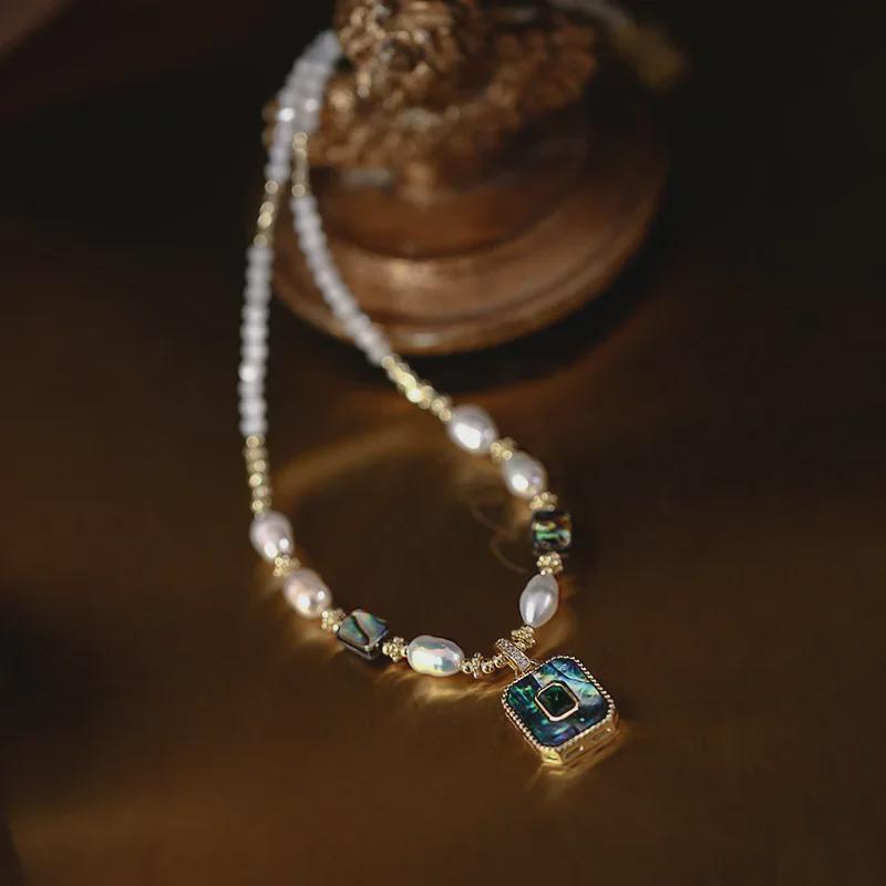 Women's Freshwater Pearl Abalone Pendant Necklace - Light Luxury, Elegant Horseshoe Design