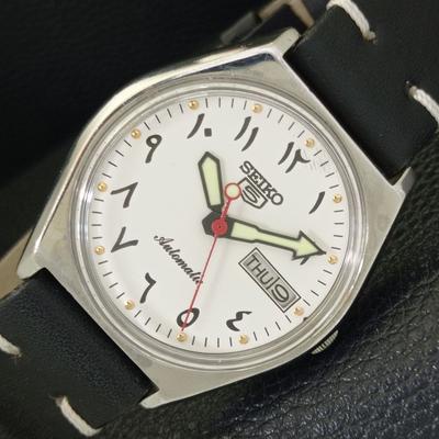 ЯПОНИЯ 6309A ВИНТАЖНЫЕ МУЖСКИЕ АВТОМАТИЧЕСКИЕ ЧАСЫ SEIKO 5 С АРАБСКИМ БЕЛЫМ ЦИФЕРБЛАТОМ a701307-5