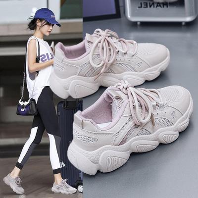 Весенние новые спортивные туфли женские корейские версии с толстой подошвой из сетки женские повседневные кроссовки для уличной фотографии