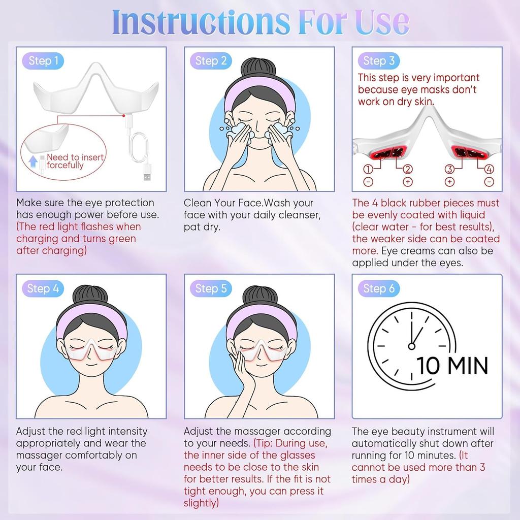 Очки для светотерапии под глазами, 2 режима светотерапии, косметический прибор с массажем для глаз для снятия усталости глаз, мешков под глазами, темных кругов (белый)