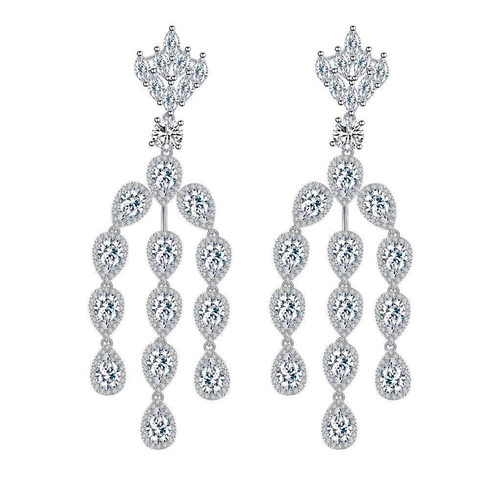 Popular Full Diamond Inlaid Zircon Long Tassel Water Drop Earrings Wedding Jewelry Earrings Earrings