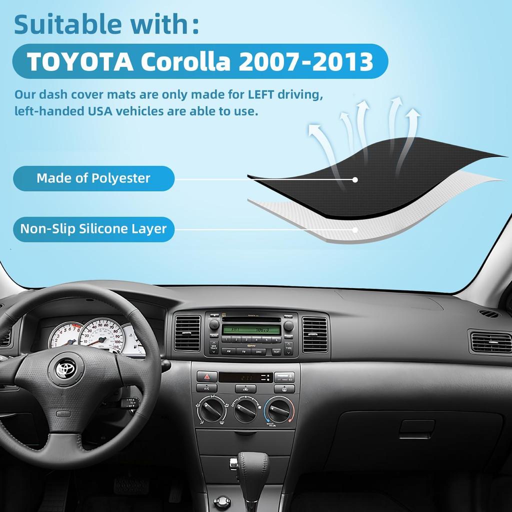 Коврик на приборную панель для Toyota Corolla 2007 2008 2009 2010 2011 2012 2013 Полиэстер Подходит для аксессуаров Toyota Corolla Накладка на приборную панель (Венчик