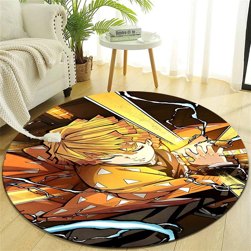 1pc Agatsuma Zenitsu Print Round Carpet Chair Round Carpet Suitable for Bedroom Living Room Home Decorative Carpet