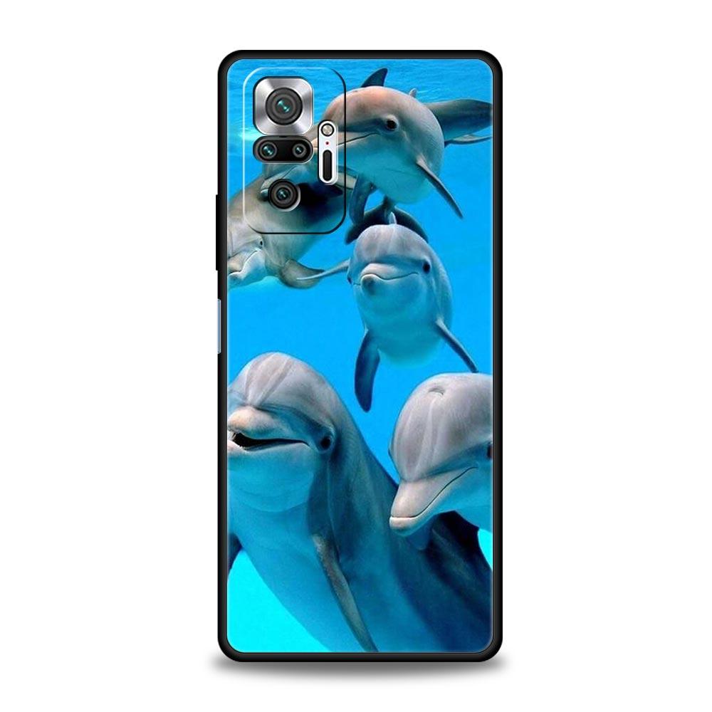Чехол для телефона с изображением морского животного дельфина для Xiaomi Redmi Note 14 13 5G 10 11 12 Pro Plus 4G 14C 13C 12C 10C Черный