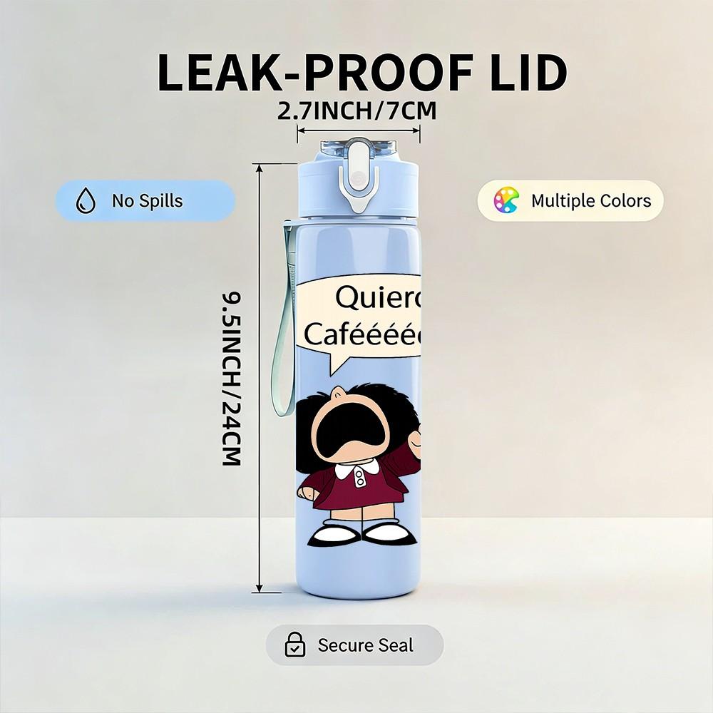 1PC Quiero Cafe Cartoon Girl 750ml Color Plastic Sports Water Bottle Leakproof Flip Straw Lid Suitable for Sports Office Home Use