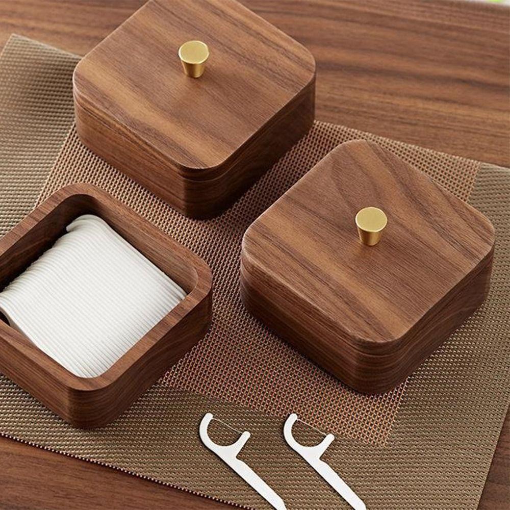 Walnut wood Desktop Toothpick Box with Cover Dental Floss Box Storage Box Cotton Swab Jar Home