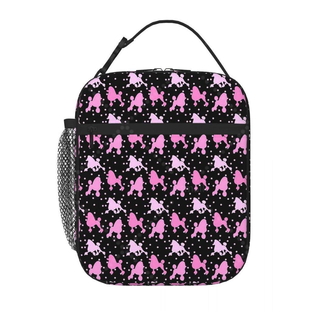 Poodles Lunch Bag Reusable Portable Cooler Thermal Lunch Box Oxford Bento Tote Bag for Work Travel Picnic