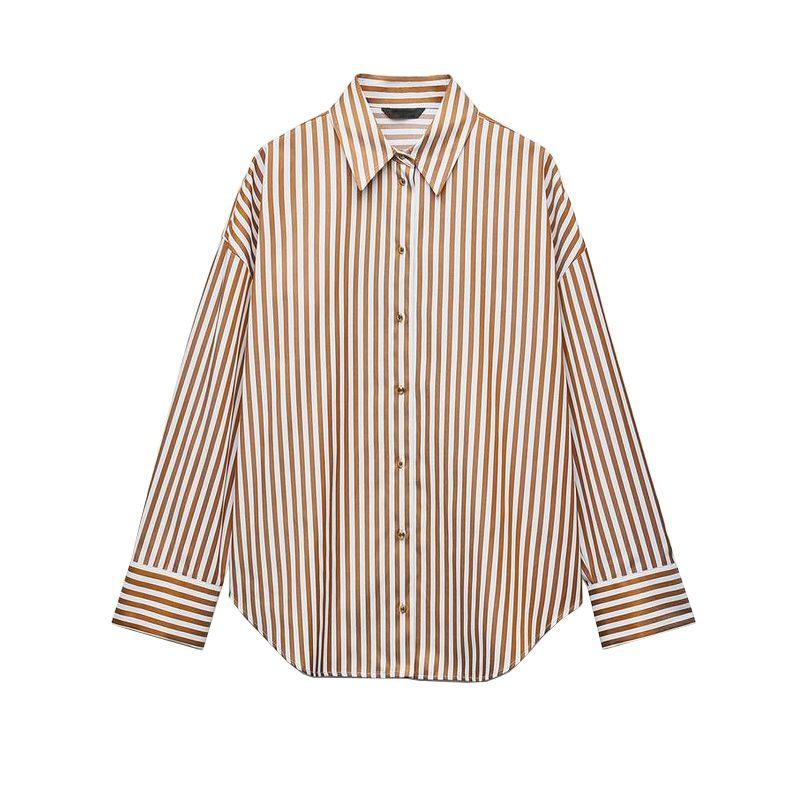 Spring New Women Clothes Commuting Casual Fashion Stripe Long Sleeve Lapel Shirts 2225814 2225815