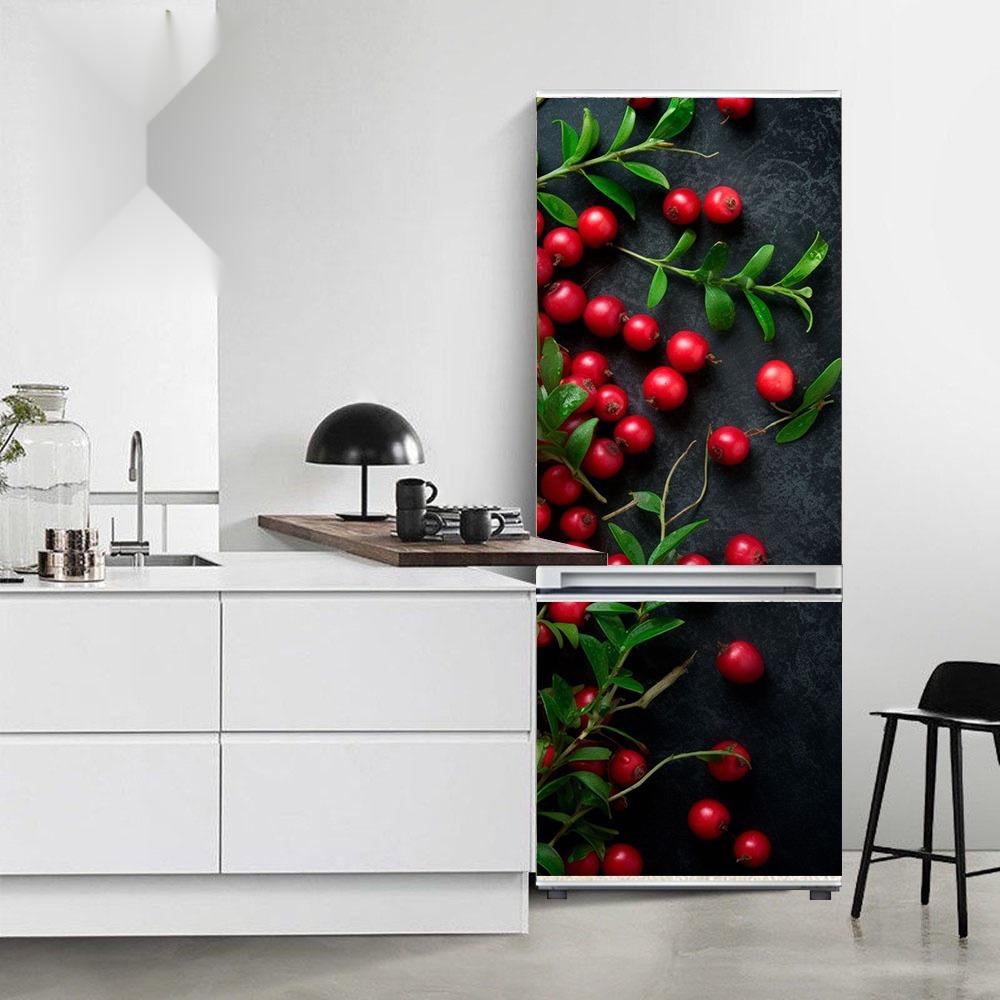 Наклейки на холодильник с фруктами, крышка холодильника, дверь, пейзаж, растение, морской винил, самоклеящаяся кухонная мебель, декор, наклейка для морозильной камеры, сделай сам