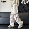Foss Phil Casual Pants for Men, Autumn And Winter Sports Trendy Versatile Loose Straight-Leg Multi-Pocket Corduroy FPK47 Beige M