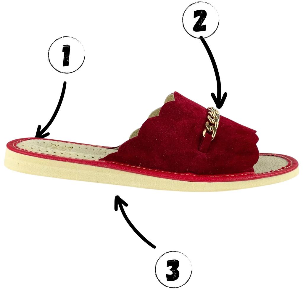 Red women's house slippers, comfortable leather slippers 42