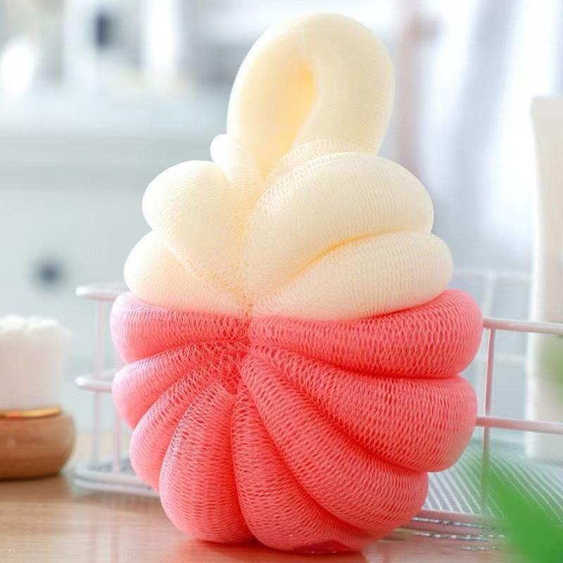 Pumpkin Shape Bath Ball Large Two Tone Minimalist Super Soft Foaming Exfoliating Sponge for Bathroom and Shower